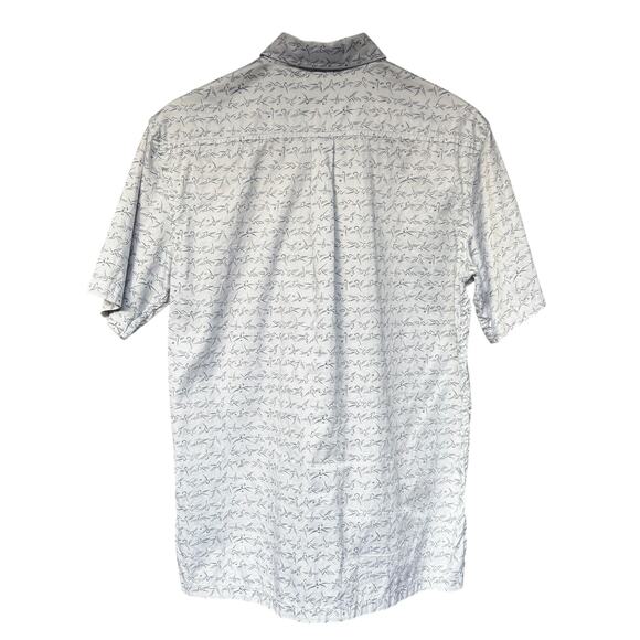 BODHI by Kotomori White Grey Abstract Birds Short Sleeve Button Down - M - Picture 4 of 7